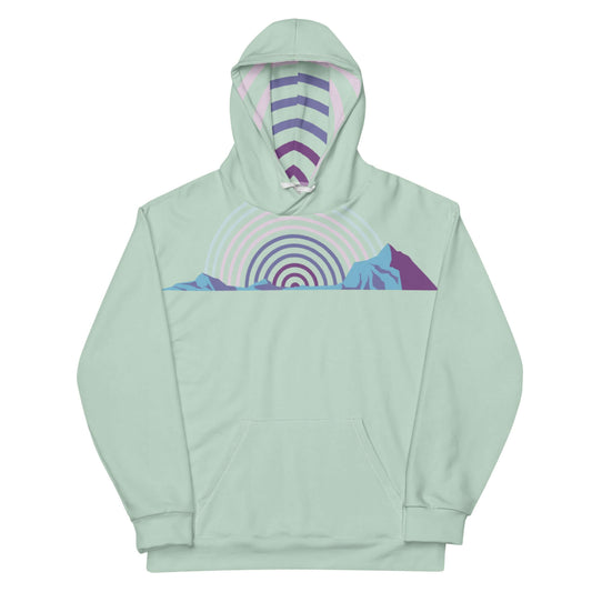 mountain range in blues hoodie - front