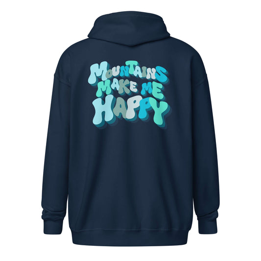 Mountains make me happy zip hoodie - navy back