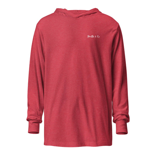 Smith & Co mountainwear hooded long sleeve shirt - red heather front