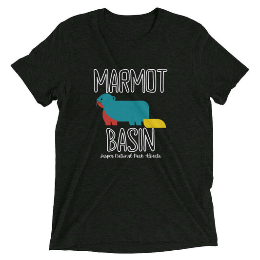 Marmot Basin Jasper National Park t-shirt, charcoal triblend front