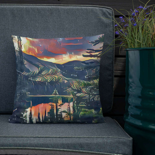 mountain themed apparel and more: life is a beautiful adventure mountain sunset premium pillow