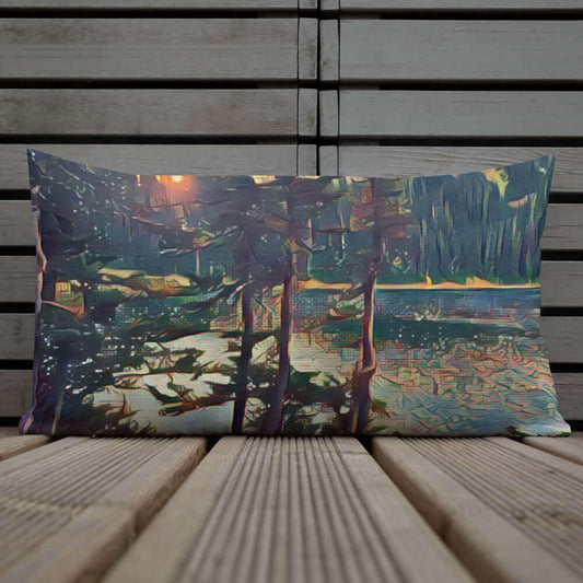 mountain themed apparel and more: the mountains are calling and I must go sunrise mountain print premium pillow