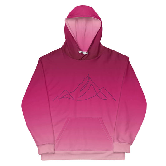 mountain hoodie: one line mountains magenta ombre hoodie, front