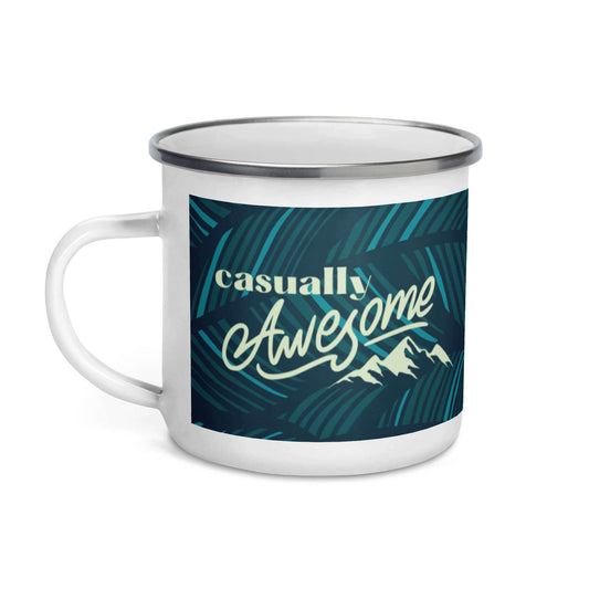 casually awesome enamel mug, front