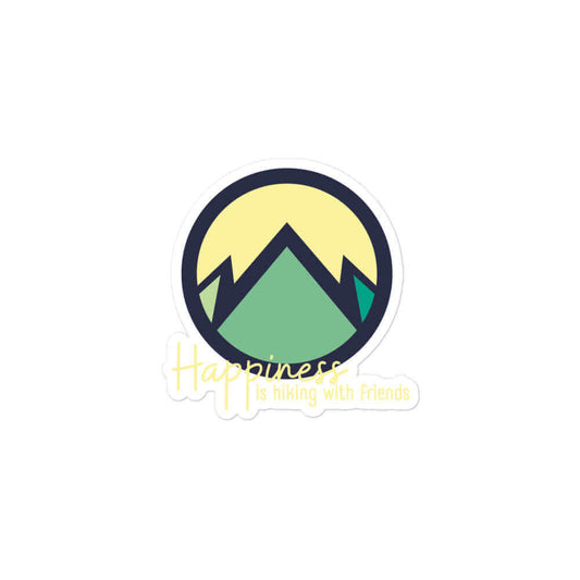 mountain themed stickers: happiness is hiking with friends sticker