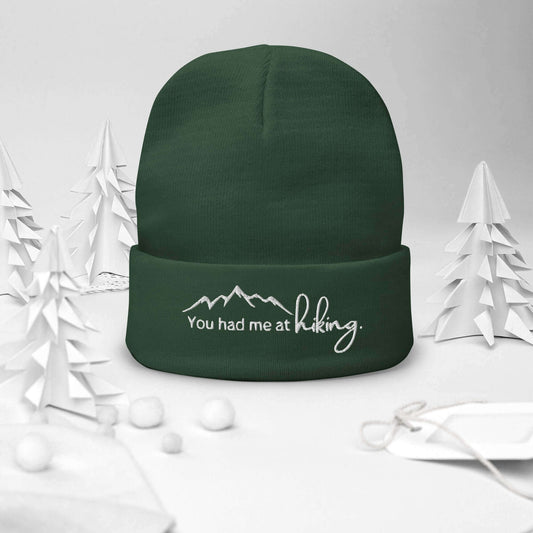 mountain themed apparel and more: you had me at hiking knit beanie, dark green