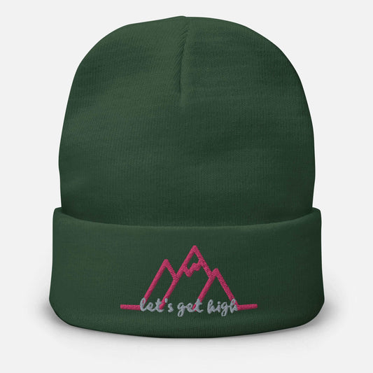 mountain themed apparel: let's get high knit beanie, dark green