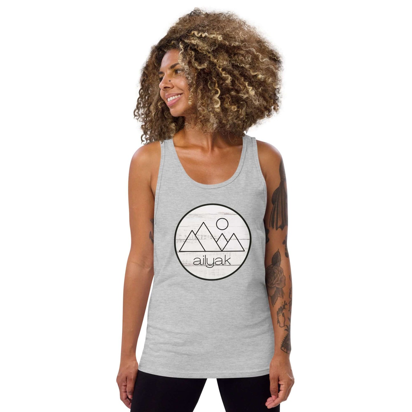 mountain themed apparel: ailyak tank top, athletic heather