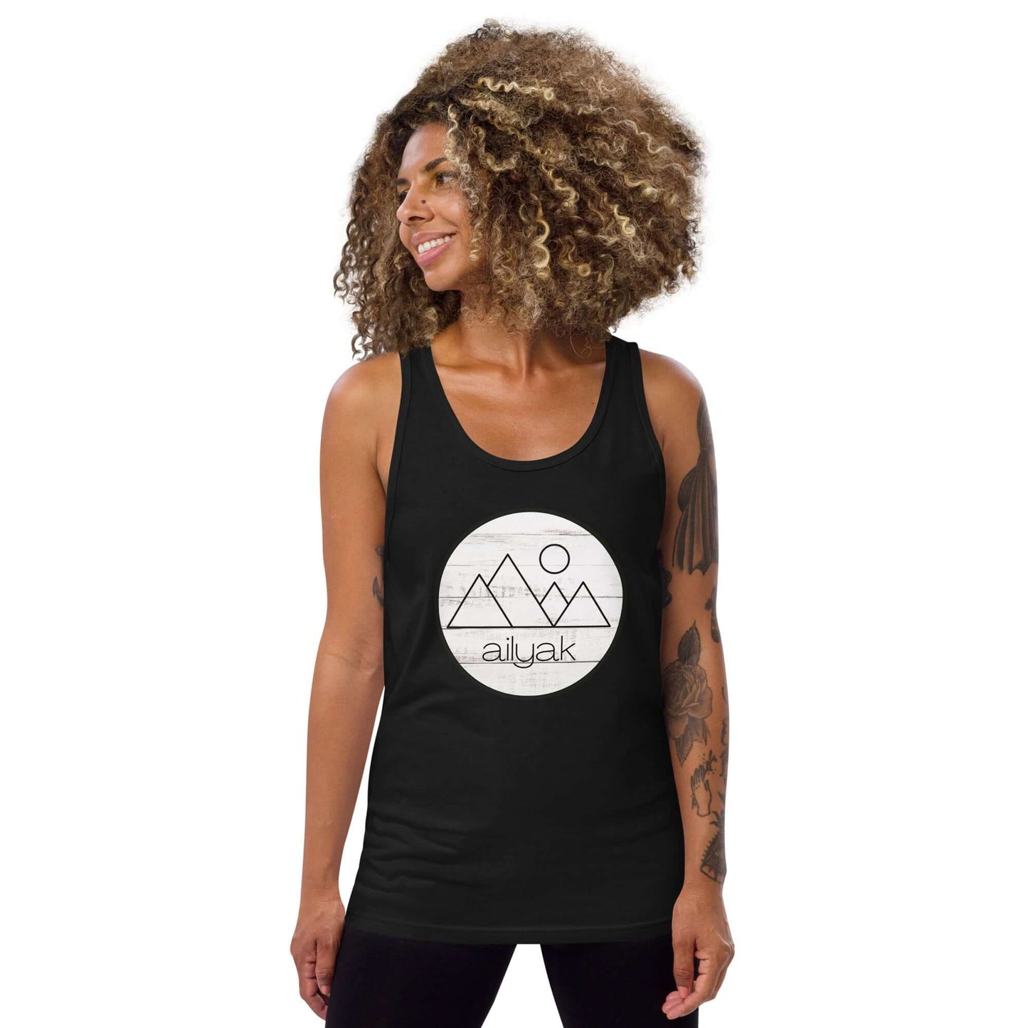 mountain themed apparel: ailyak tank top, black