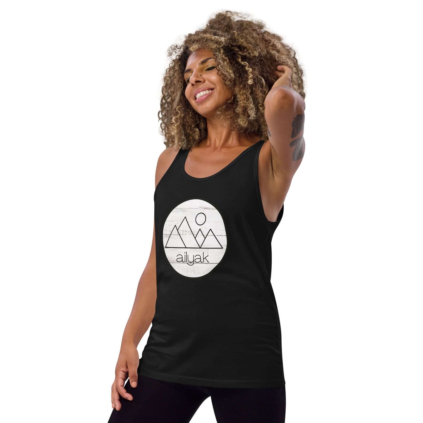 mountain themed apparel: ailyak tank top, black