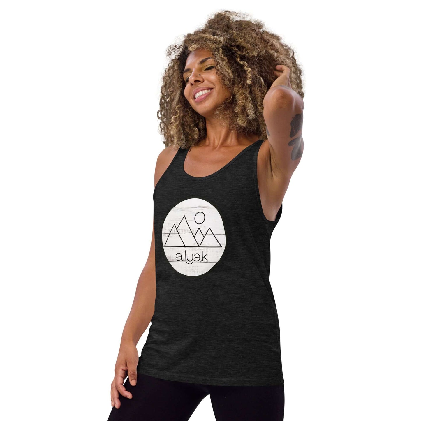 mountain themed apparel: ailyak tank top, charcoal