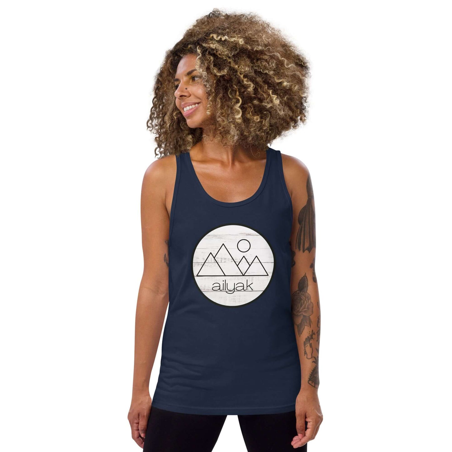 mountain themed apparel: ailyak tank top, navy