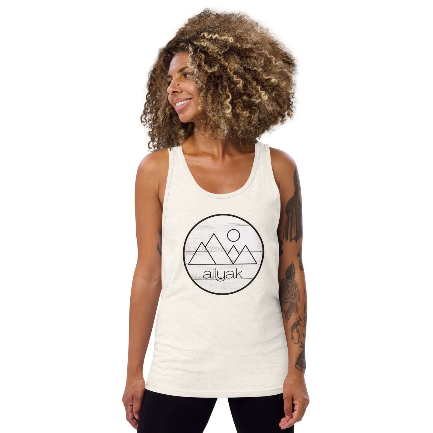 mountain themed apparel: ailyak tank top, oatmeal triblend