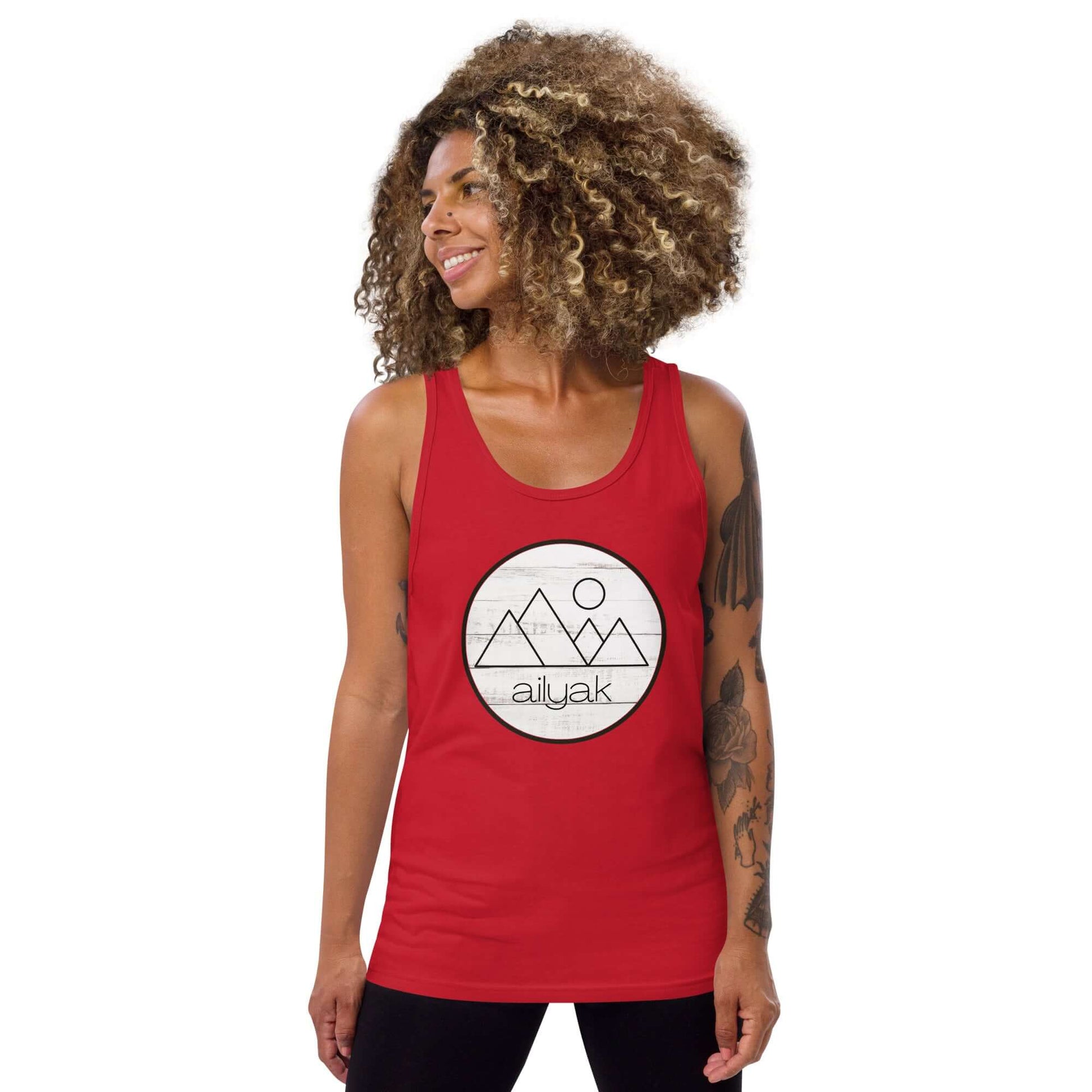 mountain themed apparel: ailyak tank top, red