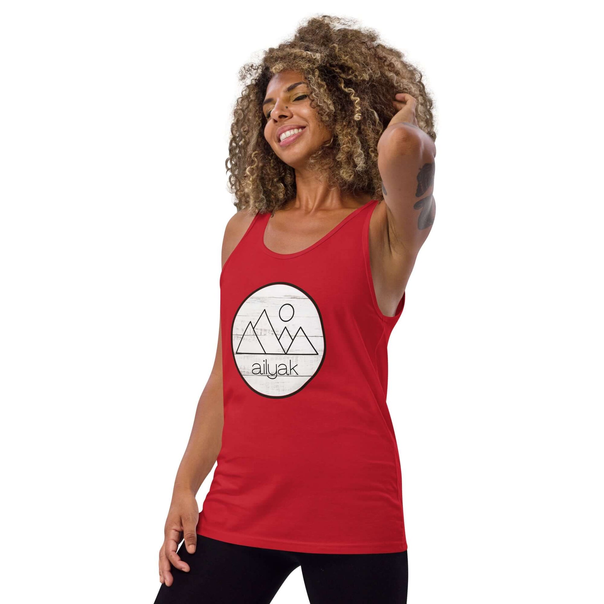 mountain themed apparel: ailyak tank top, red