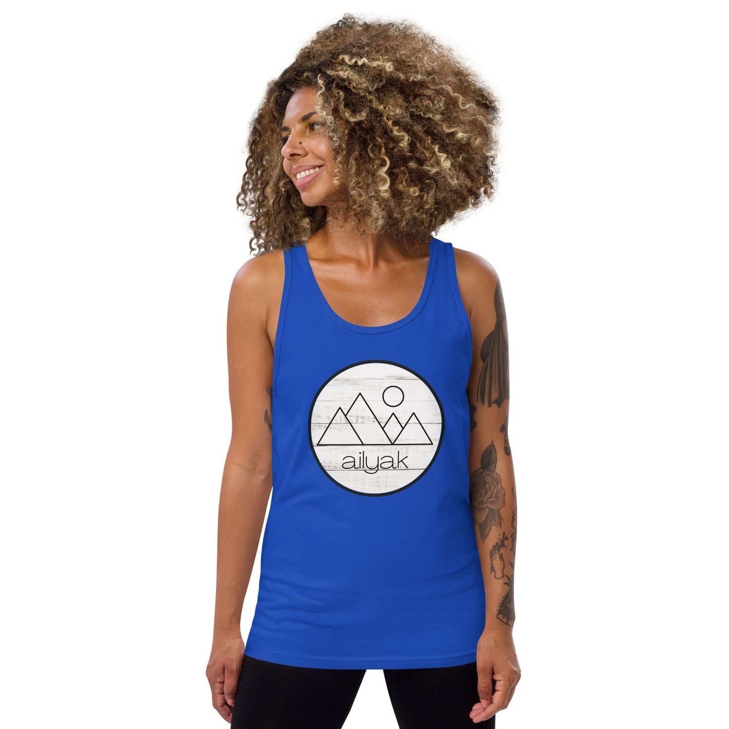 mountain themed apparel: ailyak tank top, royal blue