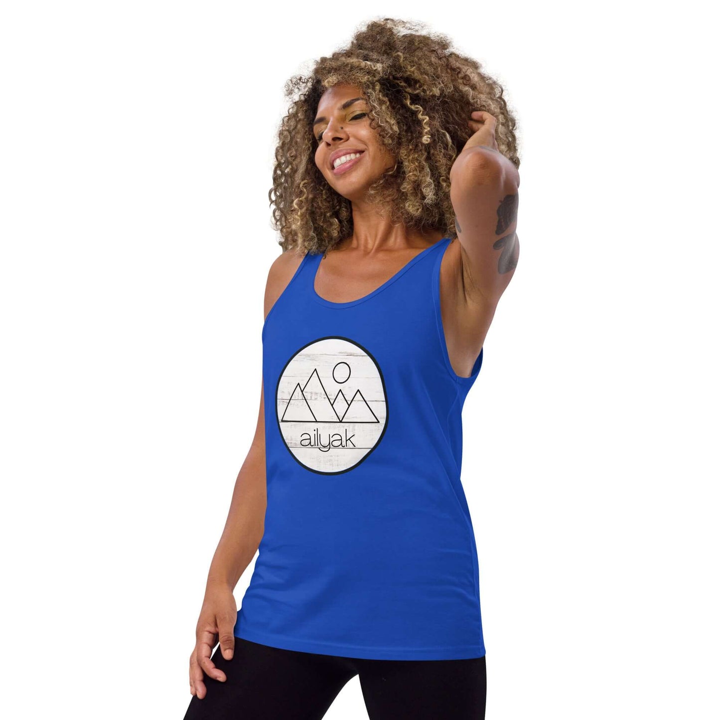 mountain themed apparel: ailyak tank top, royal blue