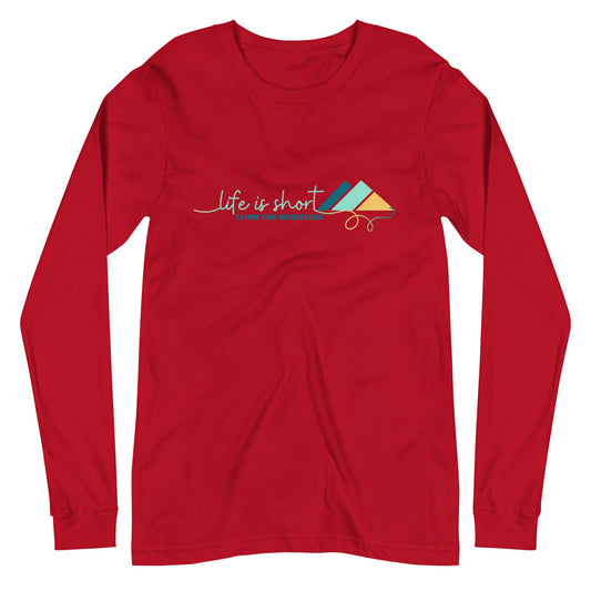 mountain themed apparel: life is short, climb the mountain long sleeve shirt, red