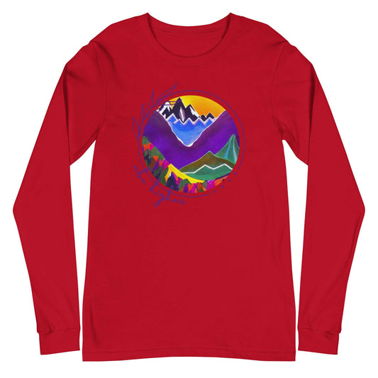 mountain themed apparel: vibe higher long sleeve shirt, red