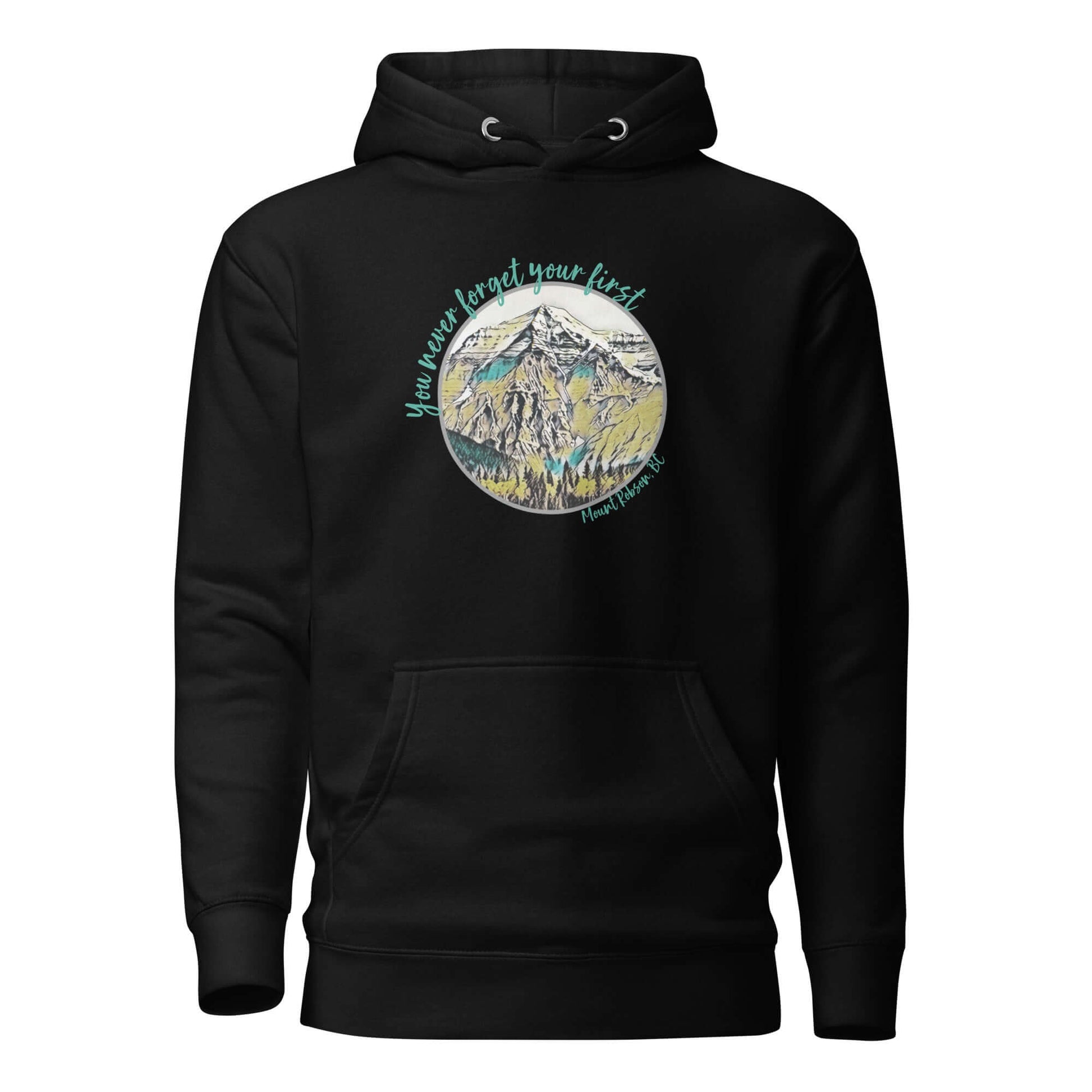 mountain themed apparel: you never forget your first mount robson hoodie, black