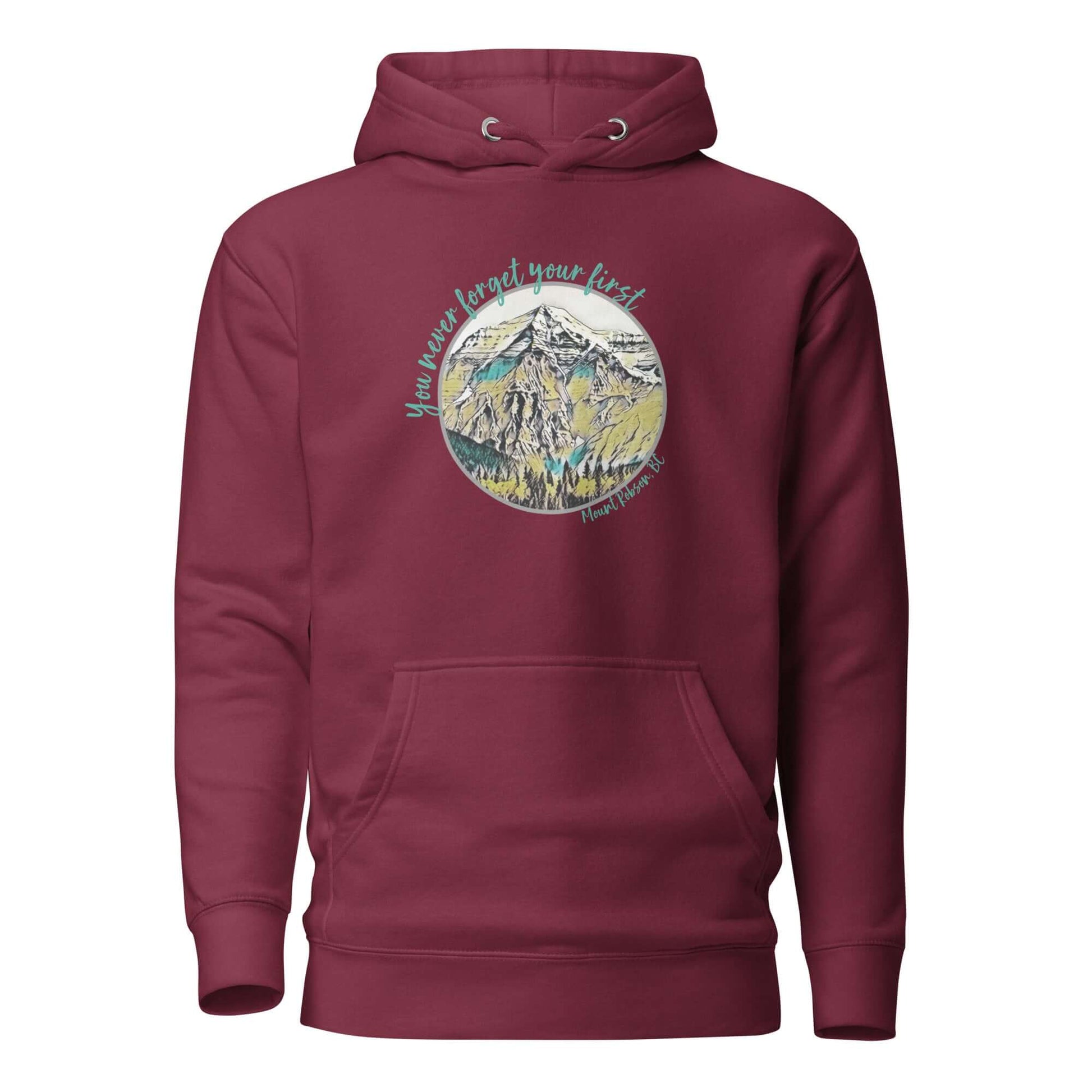 mountain themed apparel: you never forget your first mount robson hoodie, maroon