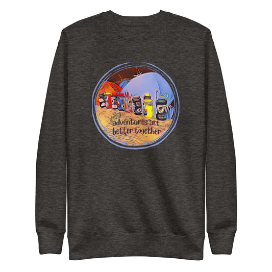 mountain themed apparel: adventures are better together mountain themed sweatshirt, charcoal heather