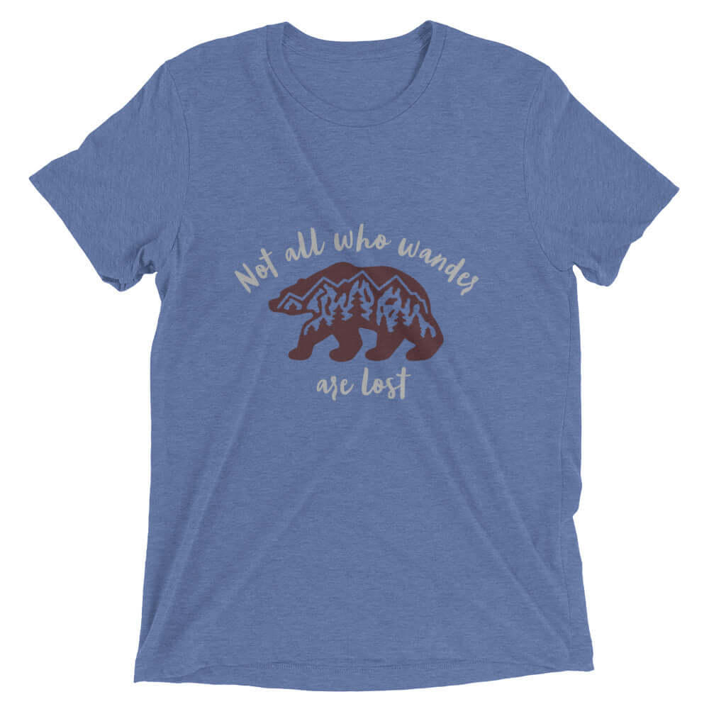 mountains t-shirt, mountain themed apparel: not all who wander are lost t-shirt, blue triblend