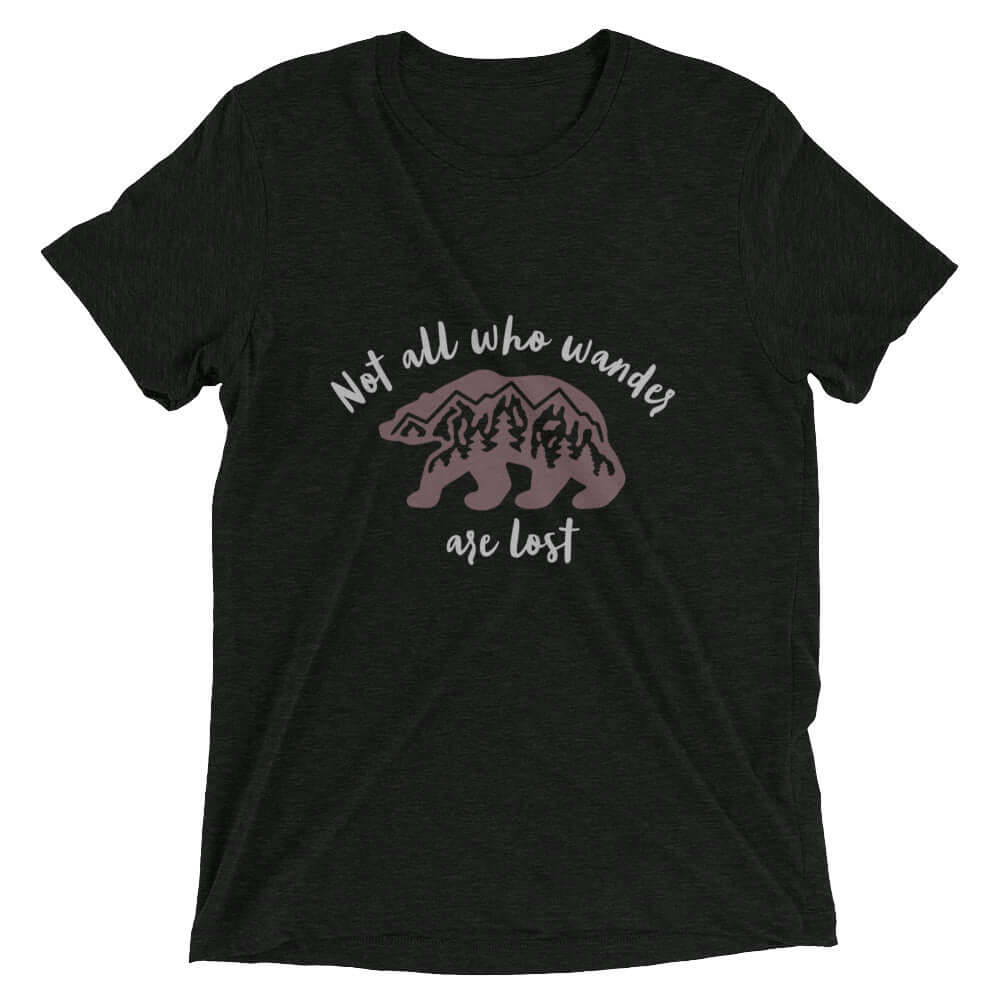 mountains t-shirt, mountain themed apparel: not all who wander are lost t-shirt, charcoal triblend