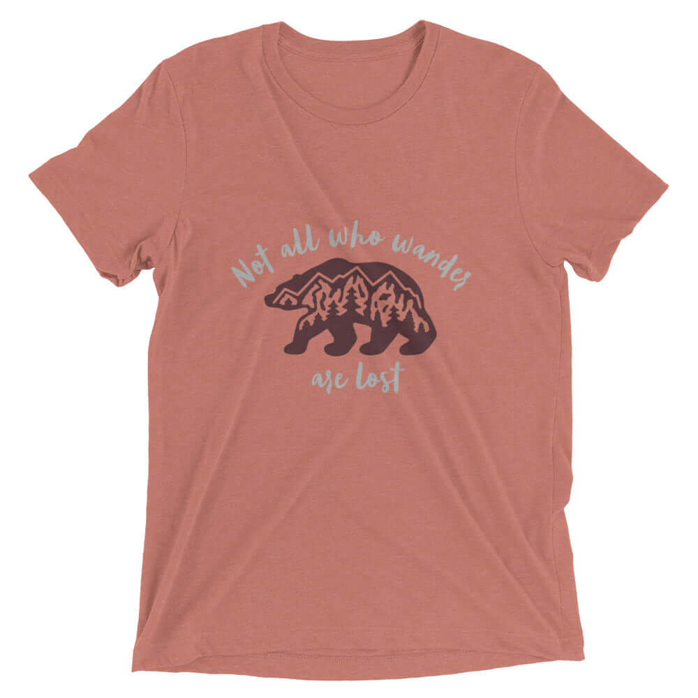 mountains t-shirt, mountain themed apparel: not all who wander are lost t-shirt, mauve triblend