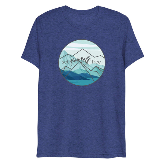 mountain themed apparel: set yourself free t-shirt, navy triblend