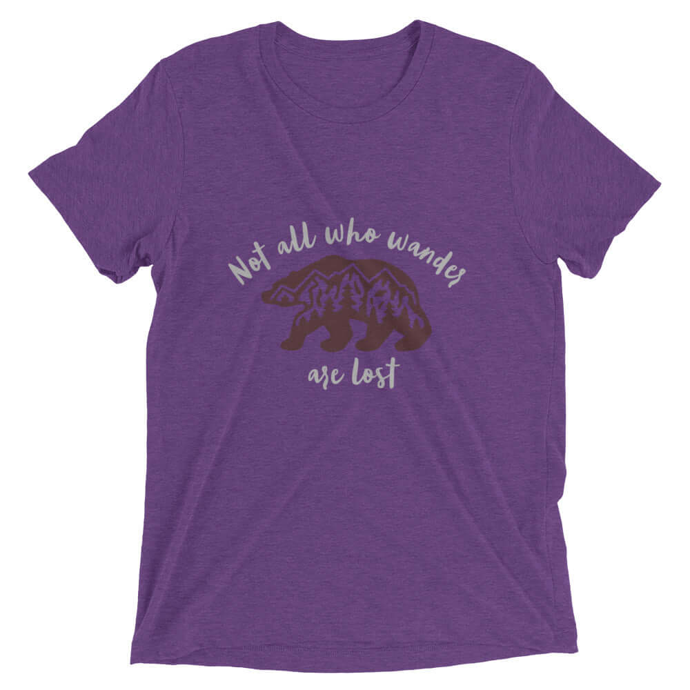 mountains t-shirt, mountain themed apparel: not all who wander are lost t-shirt, purple triblend