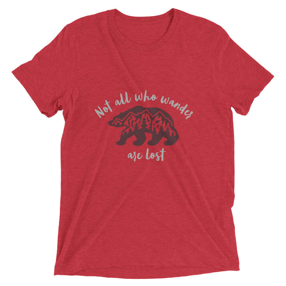 mountains t-shirt, mountain themed apparel: not all who wander are lost t-shirt, red triblend