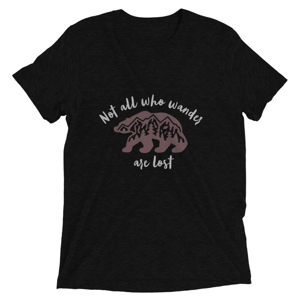 mountains t-shirt, mountain themed apparel: not all who wander are lost t-shirt, black triblend