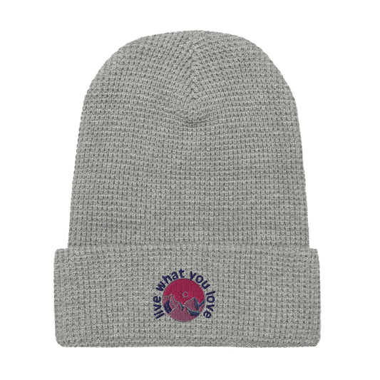 mountain themed apparel and more: live what you love waffle beanie, heather grey