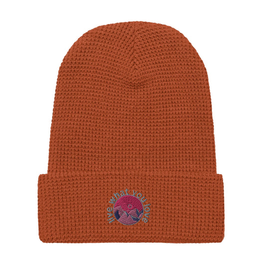 mountain themed apparel and more: live what you love waffle beanie, rust