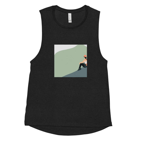 girl on a mountain tank top, black heather